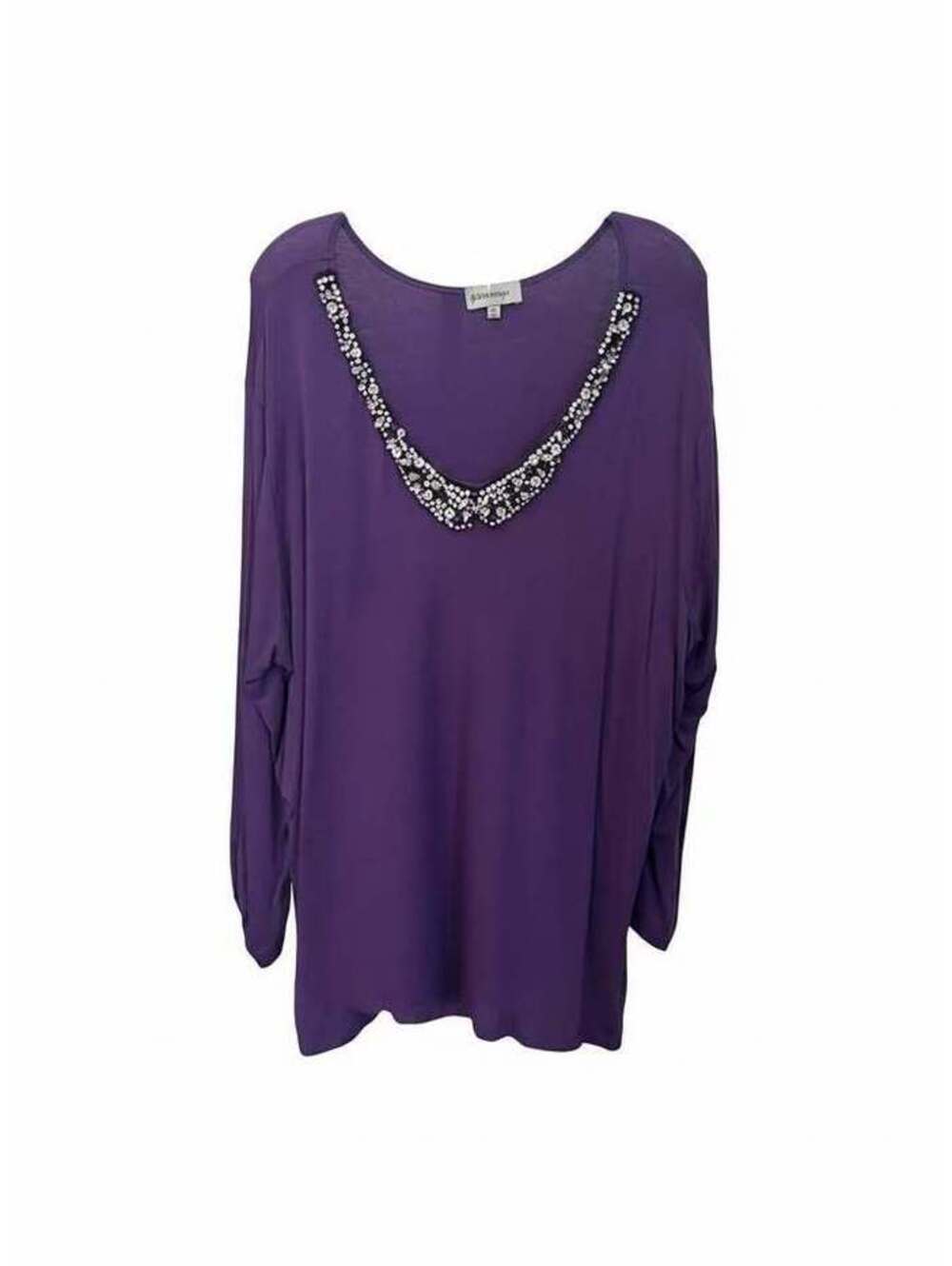 Glitterscape Purple Embellished V-Neck Top Size 3X